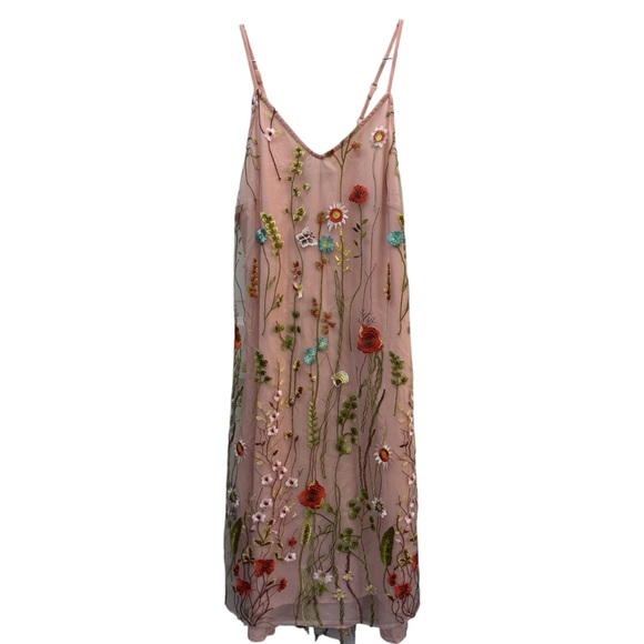 Dresses & Skirts - Beige by eci Embroidered Mesh Floral Maxi Slip Dress Size 4
